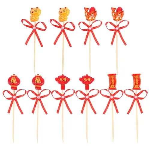 Produktbild: UKCOCO 4 Sätze Theme-plugin Festival-kuchen-requisite Chinesische Geschenke Kuchendekoration Chinesische Frühlingsfestdekoration Weihnachten Cupcake-topper 3d Partybedarf Glückstüte Harz