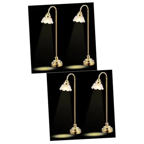 Produktbild: UKCOCO 4 Stück Mini- -tischlampe Schmücken Möbel Dekorationen Mini-hausdekoration Puppenstuben-tischlampe Mini-hauslampe Minilicht Puppenhaus 24k Metallbeschichtet Miniatur
