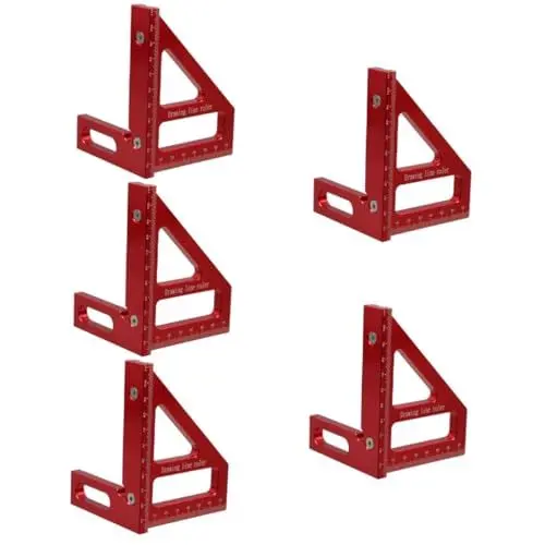 Produktbild: UKCOCO 5 Stück 45 90 Tischler Lineal Winkel messen t Lineal Rechenschieber für Mathematik werkzeug Kantenlineal Holzbearbeitungsschreiber Quadrat Dreieckiges Lineal Rand Zollstock 3d rot
