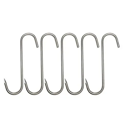 Produktbild: UKCOCO 5pcs Fleischerhaken Fleischhaken Metzgerhaken Räucherhaken S- förmiger Haken Edelstahl Forellenhaken Wildhaken Edelstahlhaken mit spitzem Ende zum Aufhängen für Garten Grillen BBQ Party