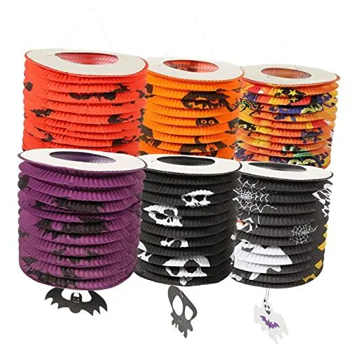 Produktbild: UKCOCO 6 Stück Halloween Halloween Dekorationen Outdoor Kürbis Kürbislaterne Halloween Jack O Laterne Floding Laterne Faltbare Laterne Papierdekorationen
