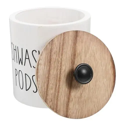 Produktbild: UKCOCO Aufbewahrungsbehälter Für Geschirrspültabs: 16 X 13 X 13 Cm Holz – Organizer Für Geschirrspültabs Mit Deckel Für Zuhause Weiß