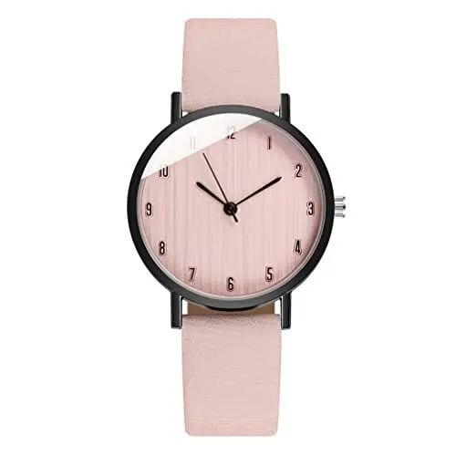 Produktbild: UKCOCO Damen Armbanduhr Lederarmband Uhr Edelstahl Leder Uhr Leicht zu lesen Uhr große Zifferblatt Zahl Uhr Damen Beige, Rose, 0.8X4X23.8CM, Rosa