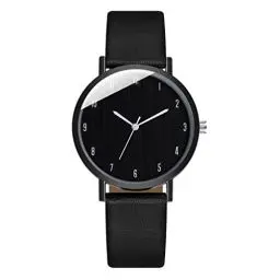 Produktbild: UKCOCO Damen Armbanduhr Lederarmband Uhr Edelstahl Leder Uhr Leicht zu lesen Uhr große Zifferblatt Zahl Uhr Damen Black, 0.8X4X23.8CM, Schwarz