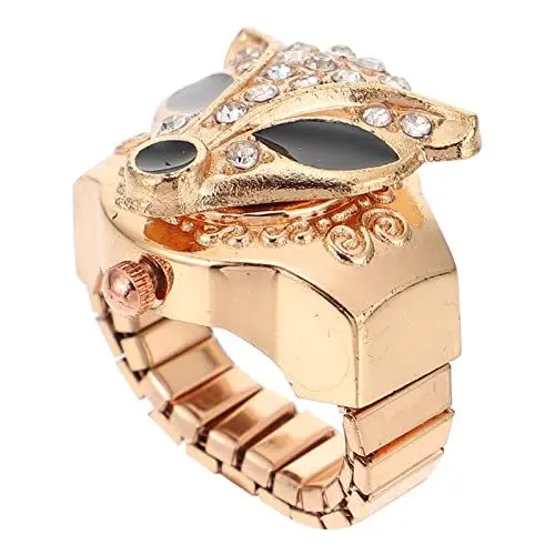 Produktbild: UKCOCO Betrachten Damen Finger Uhren Frauen Ring Gold Finger Uhrenring Ring Wache Flip Open Fox Trendige Ringe