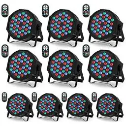 Produktbild: U`King 10er Pack LED Par Strahler 36 LED Bühnenlicht Partylicht RGB mit Fernbedienung, Discolicht Scheinwerfer Beleuchtung Moving Head für Stage DJ Party Show Bar Halloween Weihnachten