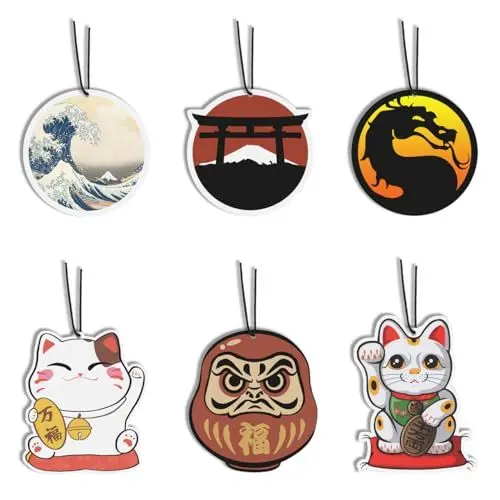 Produktbild: Ukiyo-e Serie Auto Lufterfrischer Große Welle Kanagawa Torii Fuji Mountain Dragon Maneki-Neko Glückskatze Damour Aroma Car Düfte Innenraum Anhänger, Ukiyo-e - 6 in 1