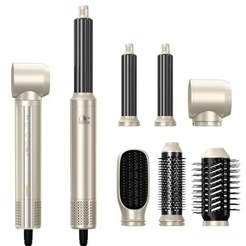Produktbild: UKLISS 6 in 1 Air Styler Set, 110000 U/Min Warmluftbürste Set mit Ionen Haartrockner Bürste, Lockenstab Automatisch, Glättbürste, Haarstyler für Freuen Trocknen, Glätten, Locken, Volumen, Styling