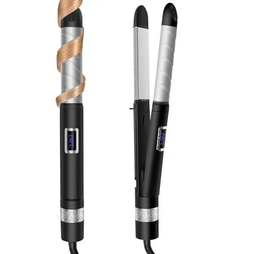 Produktbild: UKLISS Lockenstab & Glätteisen 2 in 1, Haarglätter Große Locken 33MM, Haare Locken und Glätten Multistyler, Einstellbare Temperatur 80°C-230°C, Glätteisen mit LCD Dispaly für Lange Kurze Haare Styling