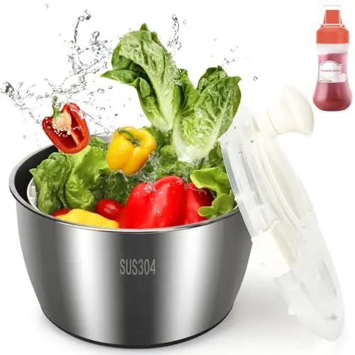 Produktbild: Ulable Edelstahl Salatschleuder,4.7 Liter Salatschleuder Groß Kapazität mit Kurbelantrieb,Salatschüssel, Salatschleuder Edelstahl für Obst, Gemüse, Salat,Salat Trockne,Salat Schleuder,Salad Spinner