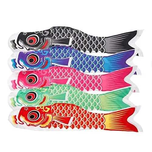 Produktbild: Ulable Fünffarbige Karpfenflagge, bunt, japanischer Stil, Fischflagge, japanischer Karpfenwindsack, 5 Farben, 55 x 13,5 cm