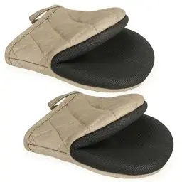 Produktbild: Ulable Mini-Ofenhandschuhe, hitzebeständig, rutschfest, Neopren, Baumwolle, mit Schlaufe zum Aufhängen, für Mikrowelle und Backofen, 2 Stück (Light Coffee)