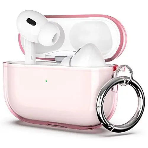 Produktbild: ULAK AirPods Pro Hülle, Durchsichtig Stoßfest Hülle Dünn Schutzhülle mit Karabiner Transparent Ladecase für Apple AirPods Pro 2022/2019 (LED an der Frontseite Sichtbar) - Rosa