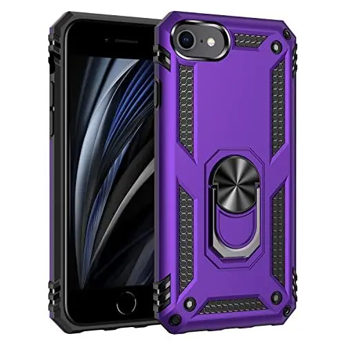Produktbild: ULAK Hülle für iPhone SE 3 2 2022 2020, (Militärqualität) Dual Layer iPhone 8 7 Schutzhülle mit 360° Verstellbarem Ring Stoßfest Case Cover für Apple iPhone 7 8 SE 2020 2022 - Violett