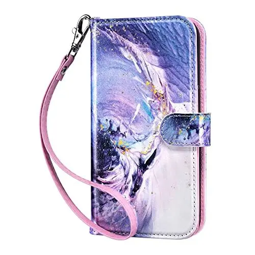 Produktbild: ULAK für iPhone 14 Hülle Flip Leder PU Klapphülle Cover Tasche Brieftasche Schutzhülle Standfunktion Handyhülle mit Kartenfächer Case für iPhone 14 6,1 Zoll - Lila Marmor