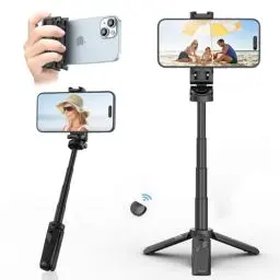 Produktbild: Ulanzi JJ02 Handy Stativ Ständer, 3 in 1 Bluetooth Selfie Stick Handy Griff Capgrip mit Fernbedienung, Ausziehbares Mini Stativ Handyhalterung für iPhone/Samsung/Android Smartphones, 2 Kaltschuh