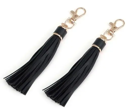 Produktbild: Ulawellor 2 Stück Quasten Schlüsselanhänger mit PU Leder Damen Leder Tasche Schlüsselanhänger Accessoires Feines Handwerk Praktisch (Schwarz),Quasten Anhänger zubehöccessories