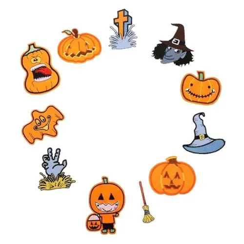 Produktbild: ULDIGI Halloween-Kürbis-Stickerei-Aufnäher 11-teiliges Set Halloween-Applikation Kürbis-Aufnäher für -Kürbis-Dekoration Kleidungsflicken