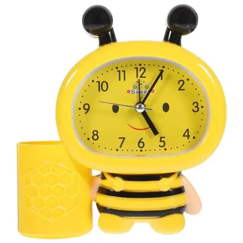 Produktbild: ULDIGI 1Stk bienenförmige Uhr Batteriebetriebene Uhr Digitaluhren lauter Wecker Batterieuhr Küchenuhr Wecker für Kinder Regaluhr Stimmkontrolle Bienenstift-Halter Tischuhr Yellow
