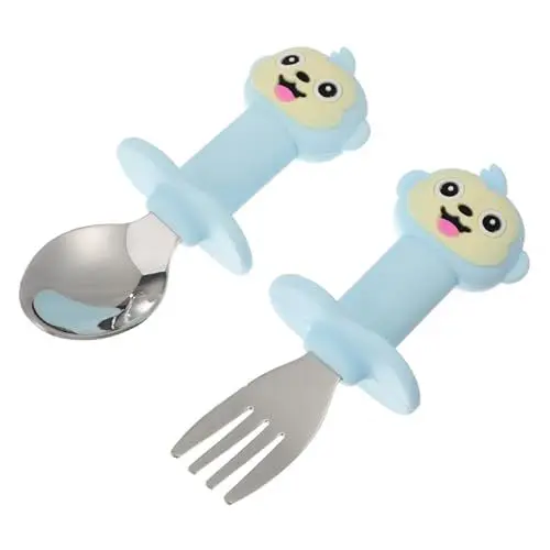 Produktbild: ULDIGI 1 Satz 2st Löffel Babylöffel Gabeln Fütterungsgeschirr Utensil Zum Füttern Von Kleinkindern Kinderzubehör Esslöffel Für Kleinkinder Babygeschirr Babybesteck Kieselgel Blue