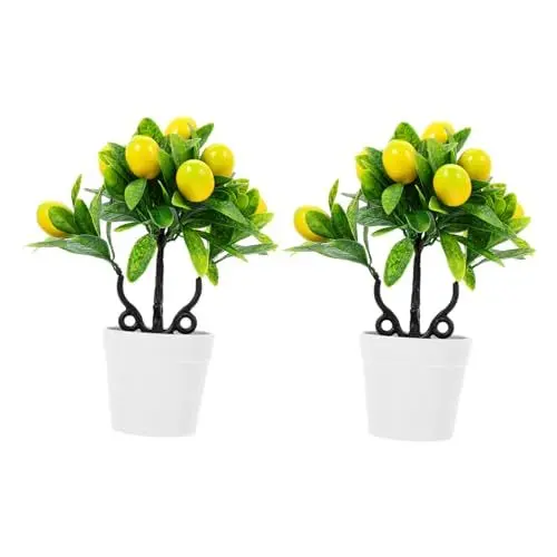 Produktbild: ULDIGI 2stücke Künstlicher Zitronenbaum Bonsai Dekoration Für Zuhause Hochzeit Party Ornament Simulation Grün Pflanzen Ohne Pflege