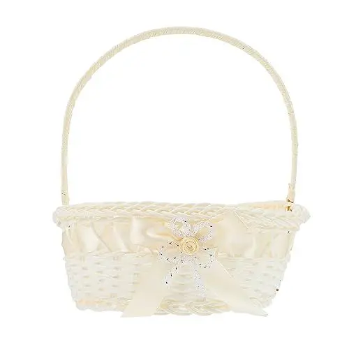 Produktbild: ULDIGI 2st Geflochtener Blumenkorb Mini-bogen Partyzubehörkorb Draussen Geflochtener Hochzeitskorb Obstkorb Aus Rattan Blumenmädchenkörbe Für Hochzeiten Runde Kissen Leinen Plastik Weiß