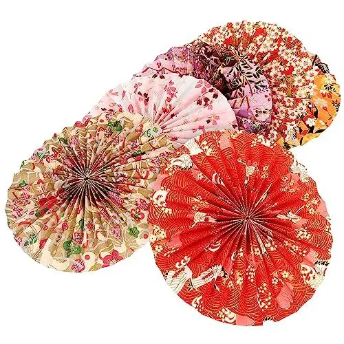 Produktbild: ULDIGI 6 Stück Hängende Papierfächer Karnevalsdekoration Partydekorationsrequisiten Wanddekoration Japanischer Stil Hochzeitsfeier Geburtstagsparty Festival-Party Papiermaterial