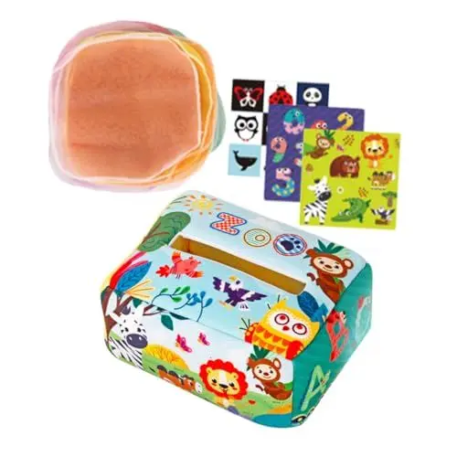 Produktbild: ULDIGI Montessori Taschentuchbox Für Babys Interaktive Papierextraktionsbox Mit Spielwürfeln Und Spiegel Fördert Die Feinmotorik Und Sensorische Entwicklung Ideal Für Zu Hause Oder