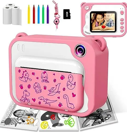 Produktbild: Uleway KinderKamera,DigitalKamera Print Sofortbildkamera 1080P 2.4'' Bildschirm Videokamera Schwarzweiß Fotokamera mit 32GB Speicherkarte 3 Rollen Druckpapier, 5 Farben Pinselstift Geschenk für Kinder