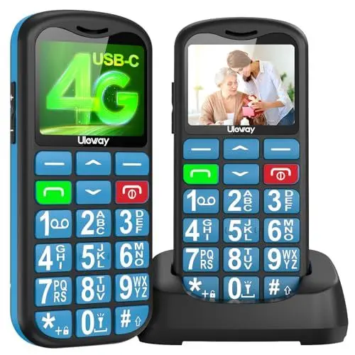 Produktbild: uleway 4G Seniorenhandy Mobiltelefon Ohne Vertrag,Senioren Handy mit Große Tasten,Rentner Handy Großtastenhandy mit USB-C, 1.7 Zoll LCD, SOS-Funktion,Taschenlampe,Ladestation,Verwendung der Nano-SIM