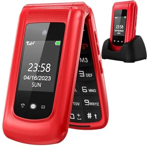 Produktbild: ULEWAY Seniorenhandy Klapphandy ohne Vertrag,GSM Großtasten Mobiltelefon SOS Notruffunktion,Taschenlampe,FM Radio,2.4 Zoll Dual Display Handy für Senioren (Blau)(mit Ladestation)