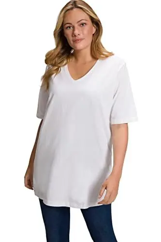 Produktbild: Ulla Popken Damen Basic-v-shirt T-Shirts, Schneeweiß, 46-48 EU