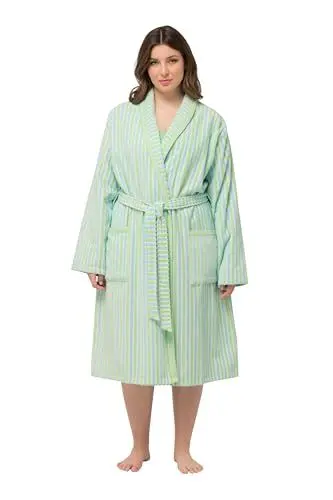 Produktbild: Ulla Popken Damen Bathrobe, Terry, Stripes Bademantel, Hellgrün, 42-44