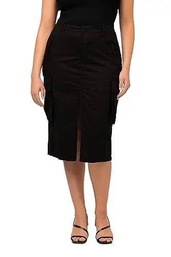 Produktbild: Ulla Popken Damen Cargorock, Utility-Style, Taschen, Lyocell-Mix Rock, schwarz, 44