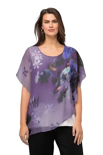 Produktbild: Ulla Popken Damen Chiffonbluse mit Blumendruck Blusen, Lila, 42-44 EU