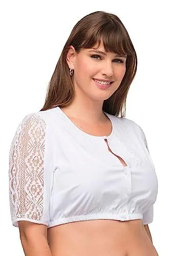 Produktbild: Ulla Popken Damen Dirndlbluse mit Spitze Bluse, schneeweiß, 42