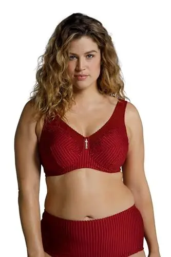 Produktbild: Ulla Popken Damen Entlastungs-BH, ohne Bügel, Strassanhänger, Cup C - G BRA, dunkelrot, 95C
