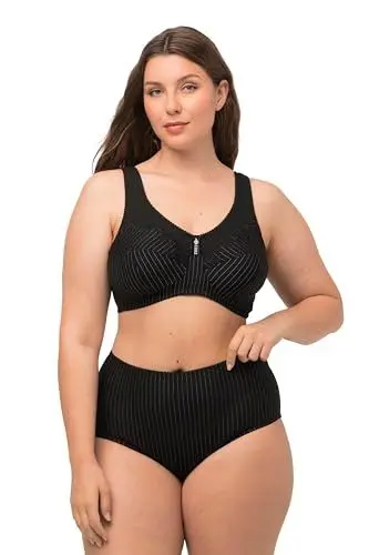 Produktbild: Ulla Popken Damen Entlastungs-BH, ohne Bügel, Strassanhänger, Cup C - G BRA, schwarz, 110E