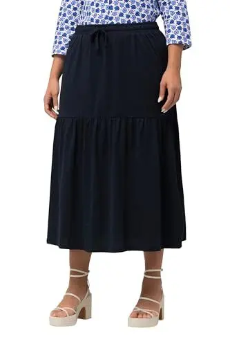 Produktbild: Ulla Popken Damen Jersey Volant Rock, Marine, 42-44