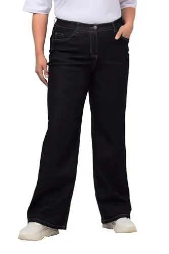 Produktbild: Ulla Popken Damen Mary, brede pijpen, 5-pocket, comfortabele tailleband Flared Jeans, Dark Blue Denim, 50 EU
