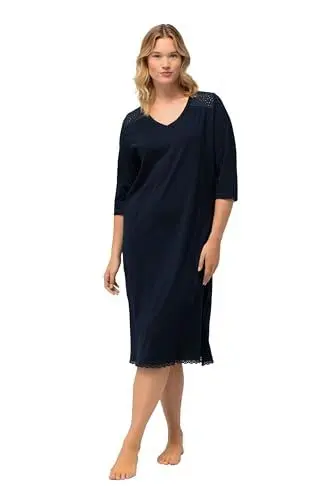 Produktbild: Ulla Popken Damen Nightdress Embroidery Nachthemd, Nachtblau, 42/44