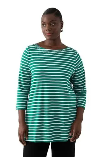 Produktbild: Ulla Popken Damen, Pima Cotton mit Ringel T-Shirt, Grün, 42-44