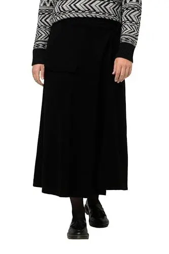Produktbild: Ulla Popken Damen Punto di Roma wrap Skirt with Utility Pocket Rock, schwarz, 54-56