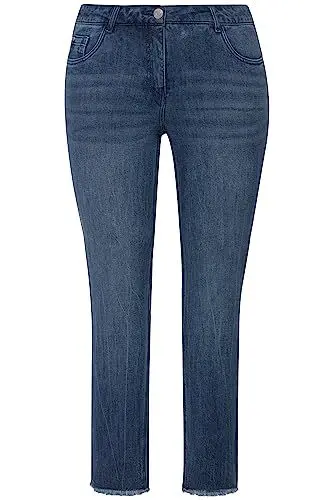 Produktbild: Ulla Popken Damen Sarah, Schriftdruck, High Waist, schmal, Fransen Jeans, Blue Denim, 40W / 32L