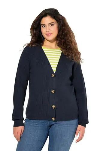 Produktbild: Ulla Popken Damen Strickjacke, Uni Mit Großen Knöpfen 832027, Schwarz, 42-44 EU