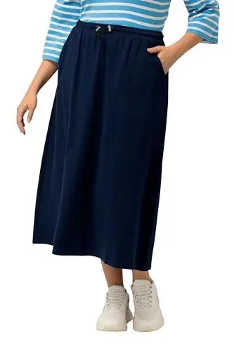 Produktbild: Ulla Popken Damen Sweatrock Mit Smokbund Rock, Blau, 50-52 EU