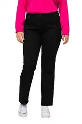 Produktbild: Ulla Popken Damen Utility Mandy, weites, gerades Bein, Cargotasche Jeans, Black, 100