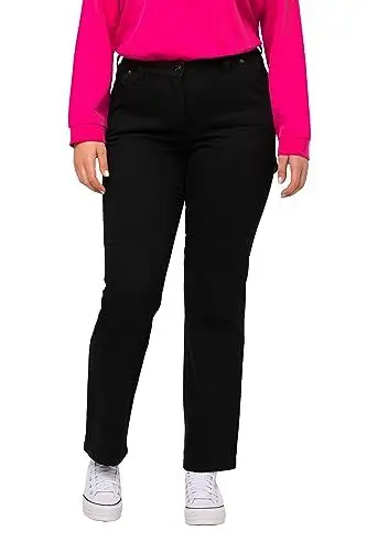 Produktbild: Ulla Popken Damen Utility Mandy, weites, gerades Bein, Cargotasche Jeans, Black, 100