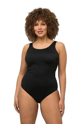 Produktbild: Ulla Popken Damen, extraweiches Futter, seitliche Raffung Badeanzug, Schwarz, 46-48