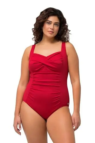 Produktbild: Ulla Popken, Damen, große Größen, Badeanzug, Drapierung, feine Struktur, Softcups